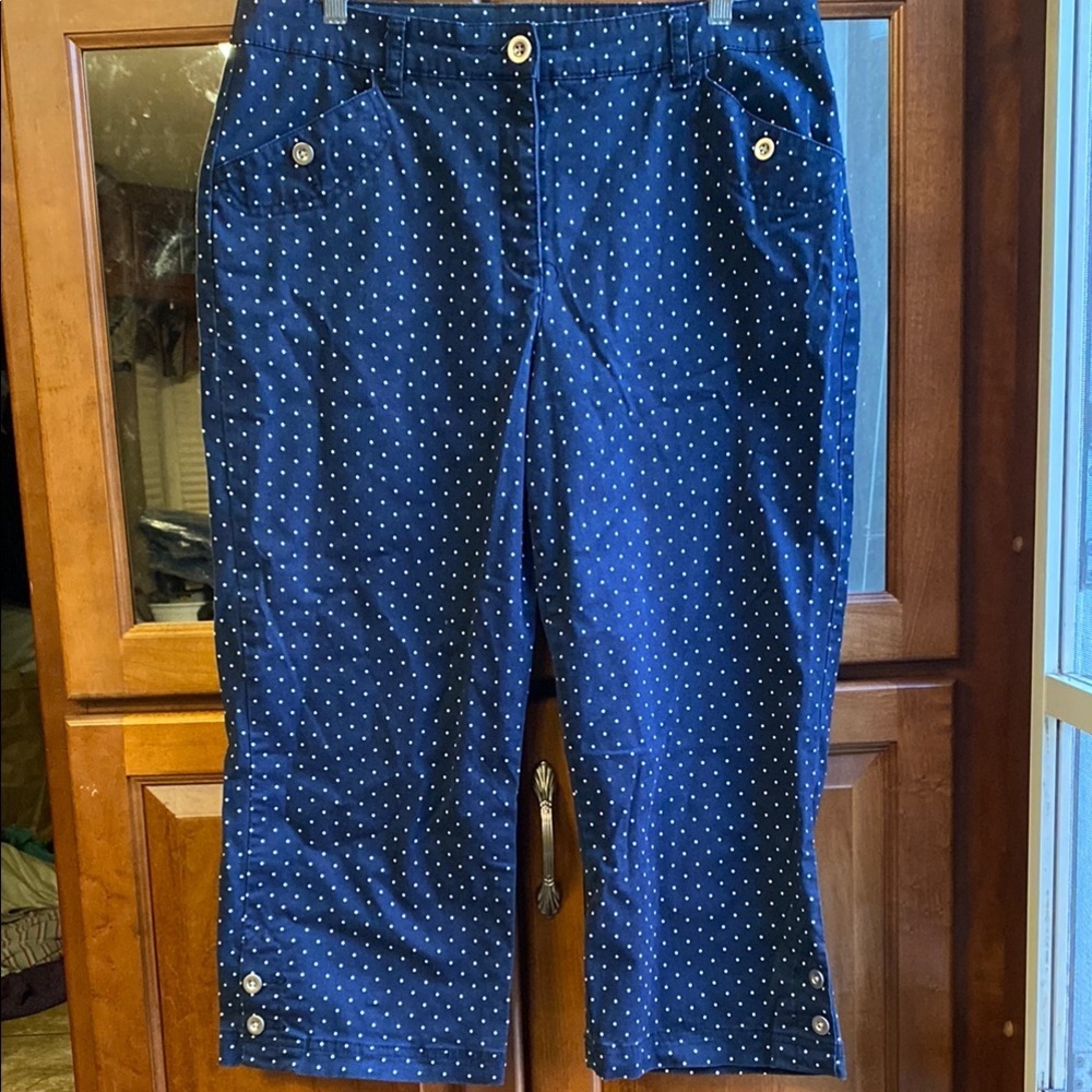 Navy and White Polk-a-Dot Wide Leg Capris Size 10 Chic & Trendy Summer Fall